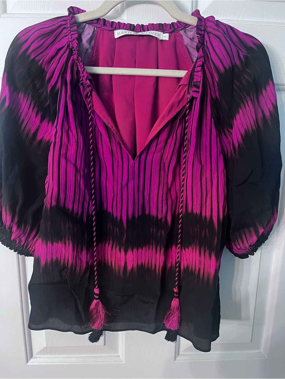 Marie Oliver XS Magenta & Black Tie-Dye Peasant Blouse